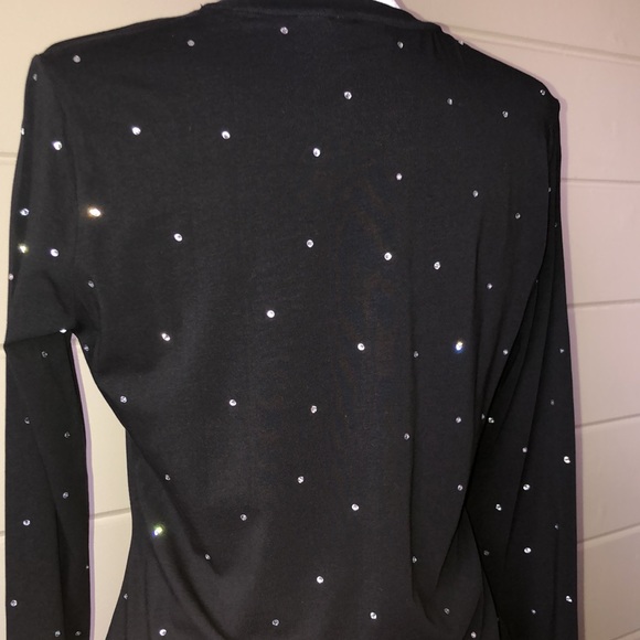 Custom Made Rhinestone Embellished Black Crewneck Sparkling Long Sleeve - Picture 5 of 10